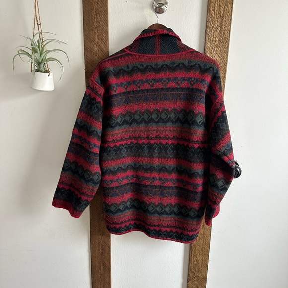 Vintage Alps Womans Medium Red Geometric Tribal Wool Jacket made in USA - Picture 6 of 15
